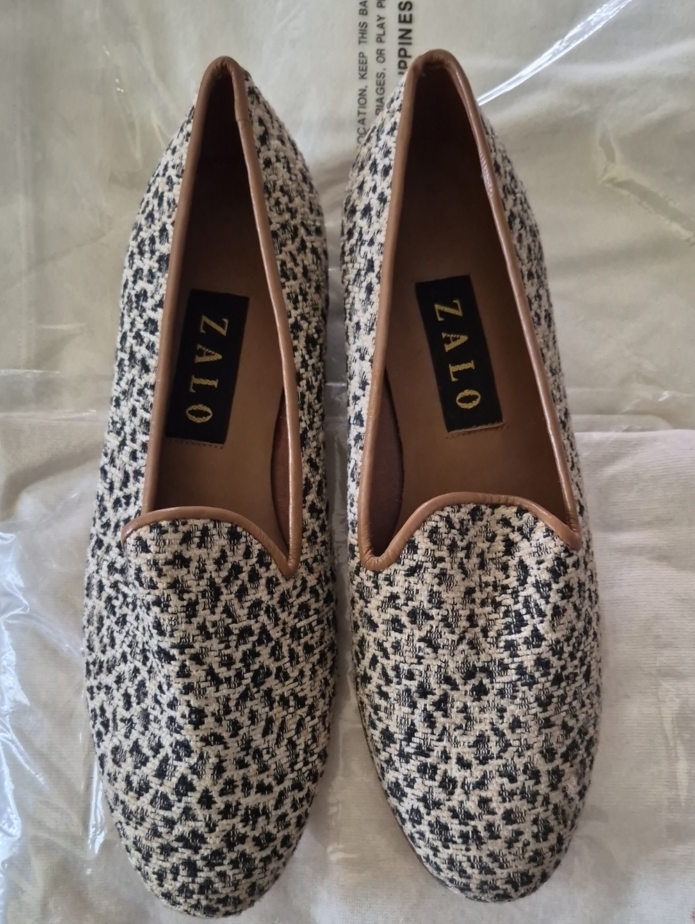 Zalo Black & Cream Tweed Slip-On Loafers